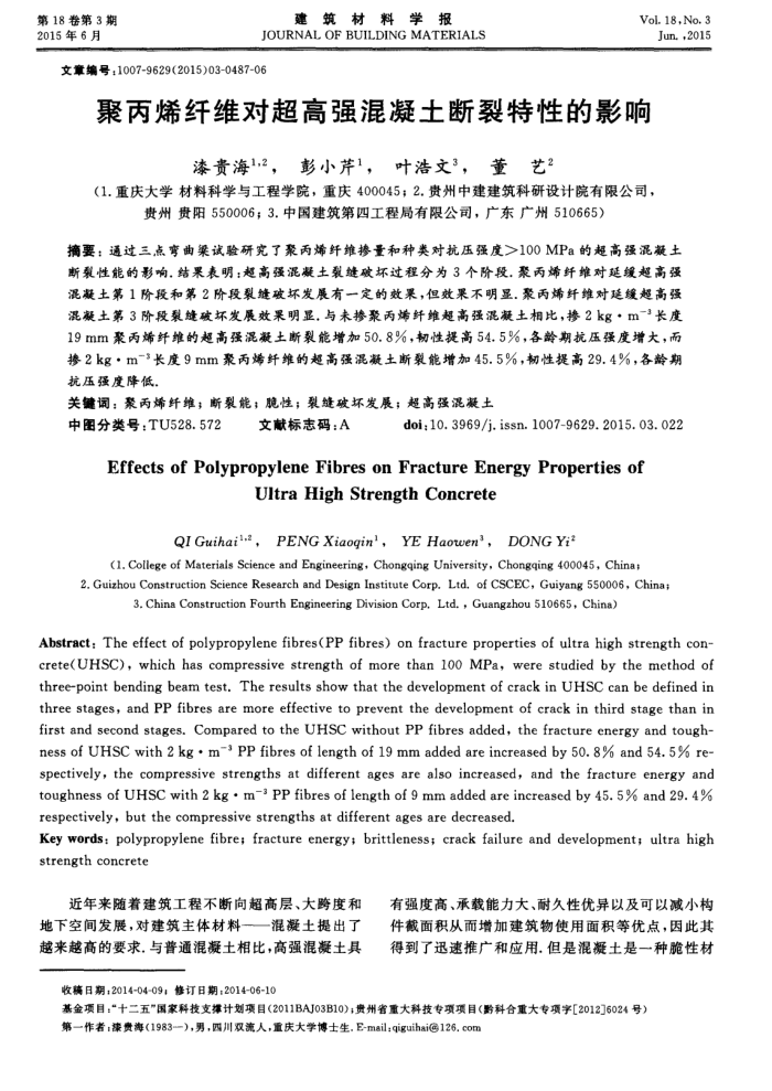 聚丙烯纤维对超高强混凝土断裂特性的影响