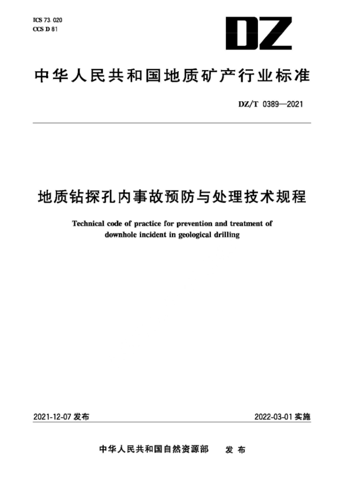 DZ/T 0389-2021 ̽¹Ԥ봦
