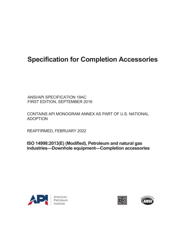 ANSI API Spec 19AC-2016 (2022) 꾮淶