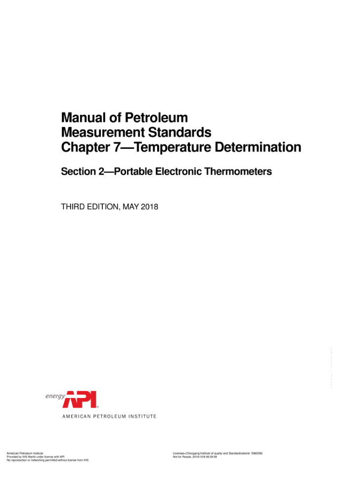 API MPMS 7.2-2018 Manual of Petroleum Measurement Standards Chapter 7-Temperature Determination Sect