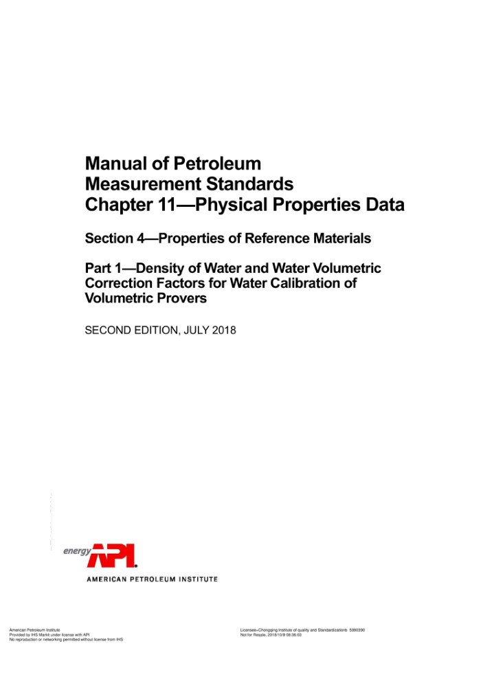 API MPMS 11.4.1-2018 Manual of Petroleum Measurement Standards Chapter 11-Physical Properties Data S