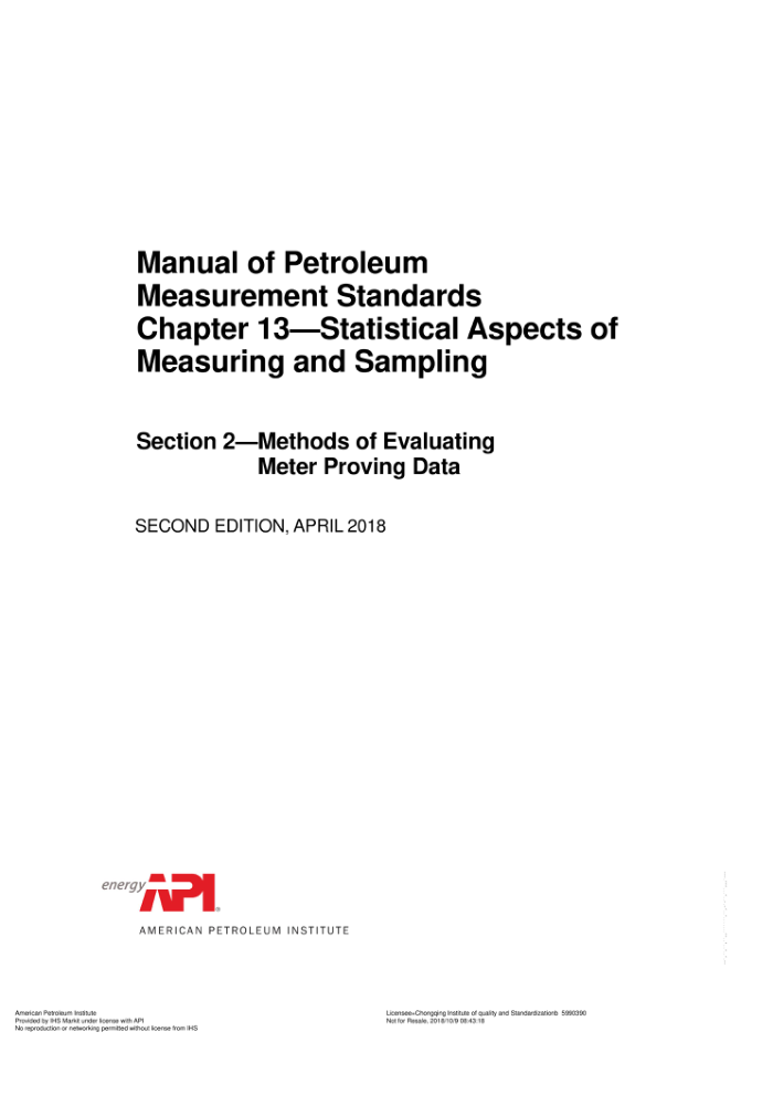 API MPMS 13.2-2018 Manual of Petroleum Measurement Standards Chapter 13-Statistical Aspects of Measu