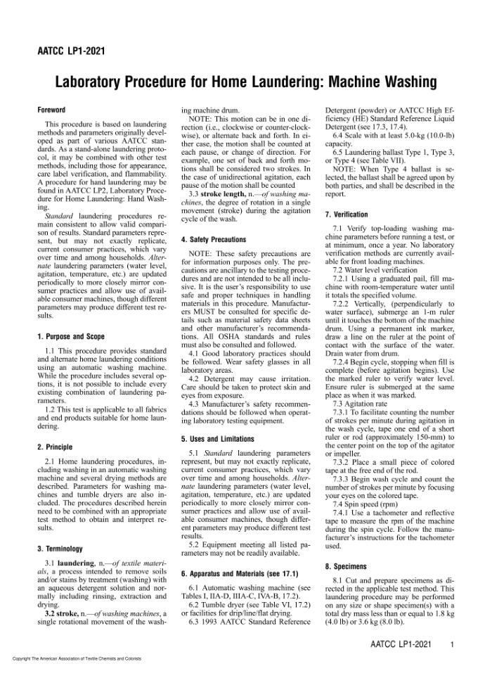 AATCC LP1-2021 Laboratory Procedure for Home Laundering_ Machine Washing