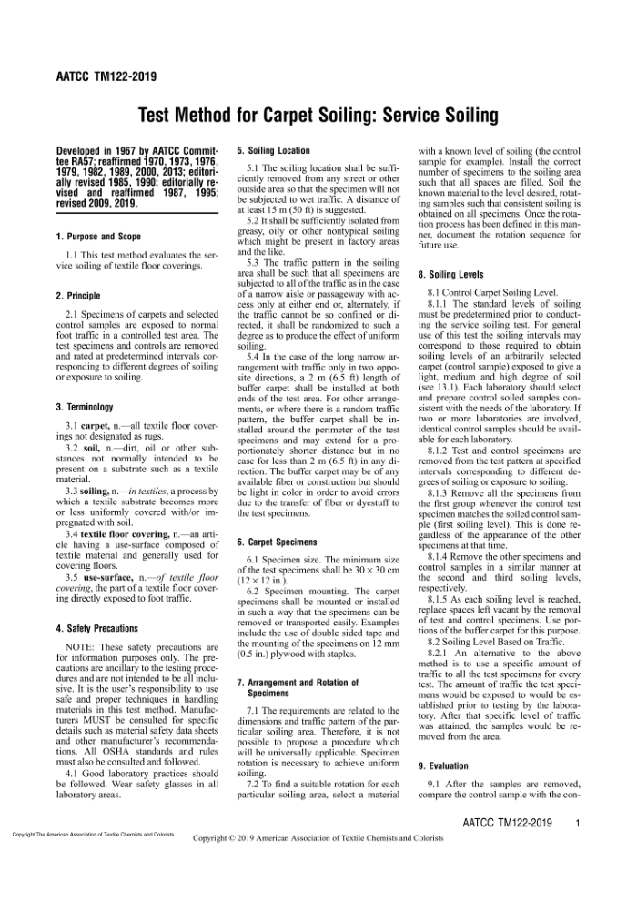AATCC 122-2019 Test Method for Carpet Soiling_ Service Soiling