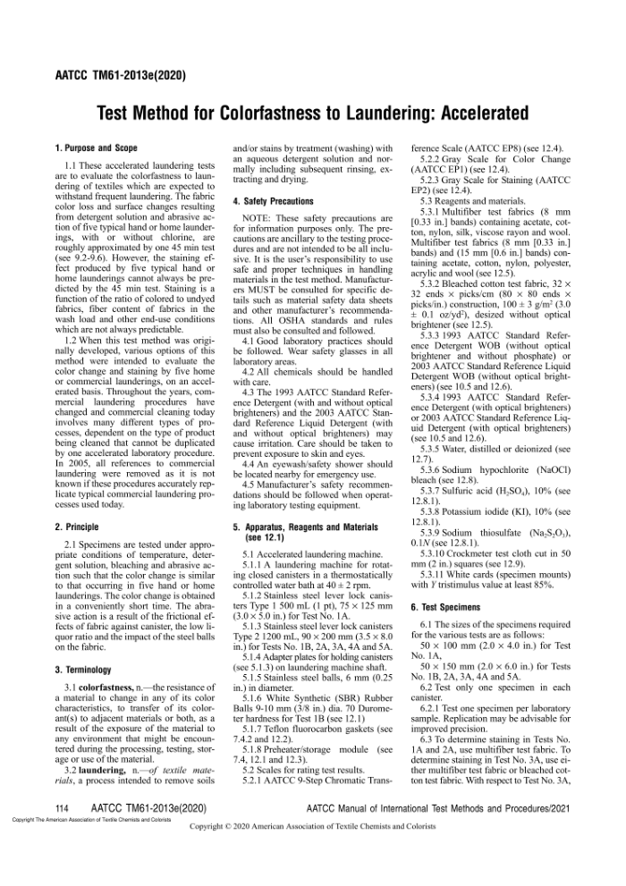 AATCC 61-2020 Test Method for Colorfastness to Laundering_ Accelerated