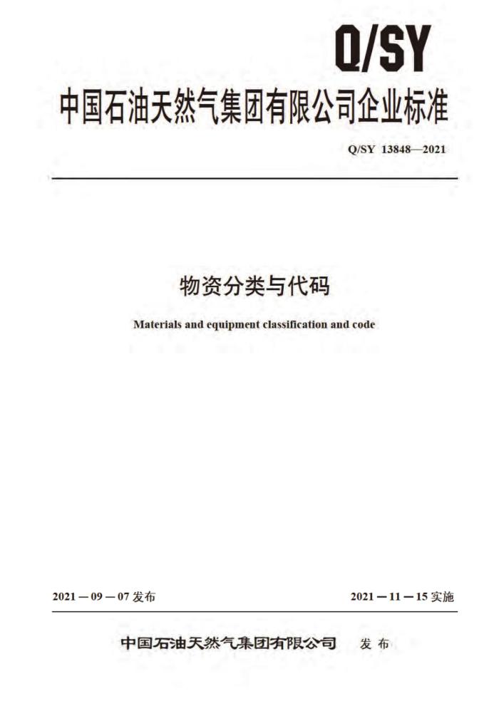 Q/SY 13848-2021 物资分类与代码