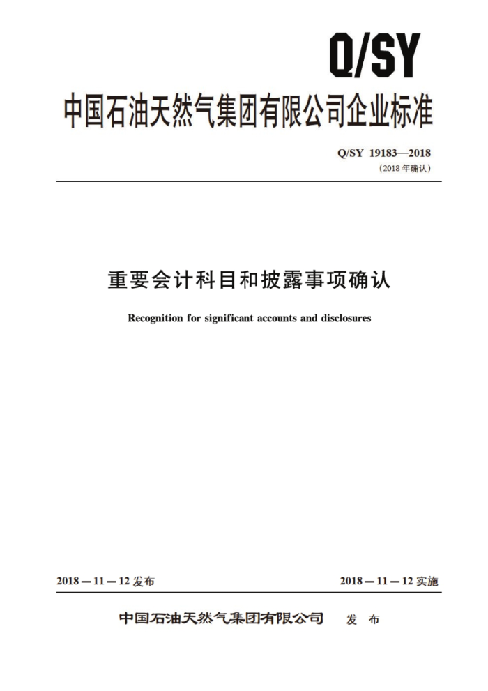 Q/SY 19183-2018 重要会计科目和披露事项确认