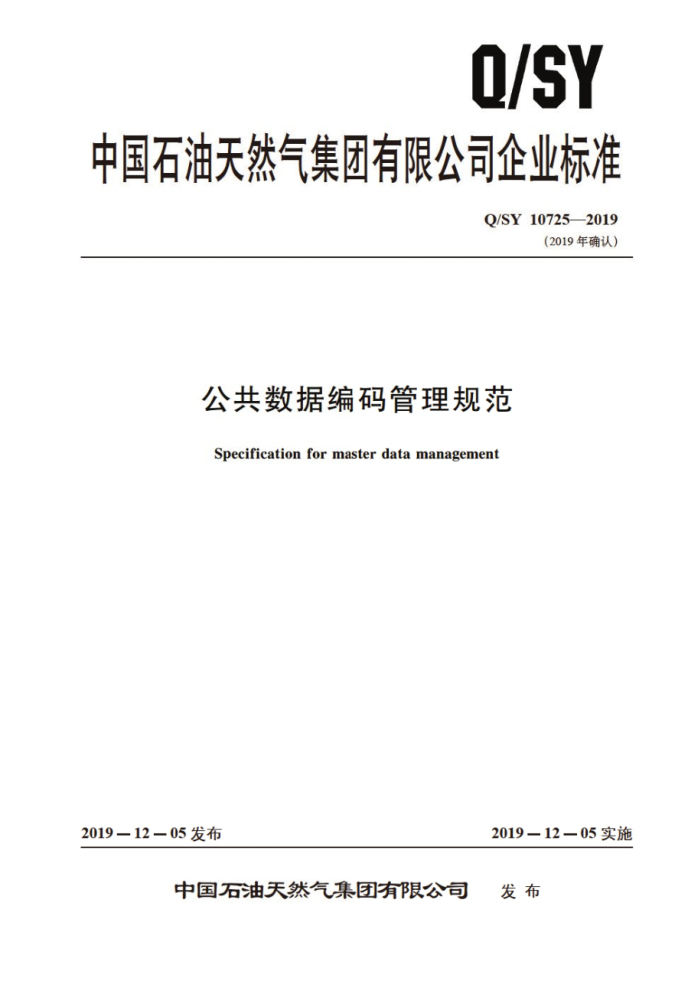 Q/SY 10725-2019 公共数据编码管理规范