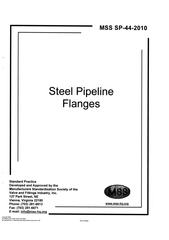 MSS SP-44-2010 钢制管道法兰 Steel Pipeline Flanges
