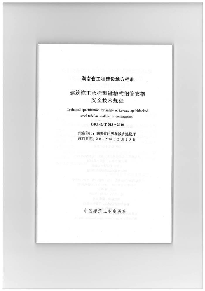 DBJ 43/T 313-2015 建筑施工承插型键槽式钢管支架安全技术规程