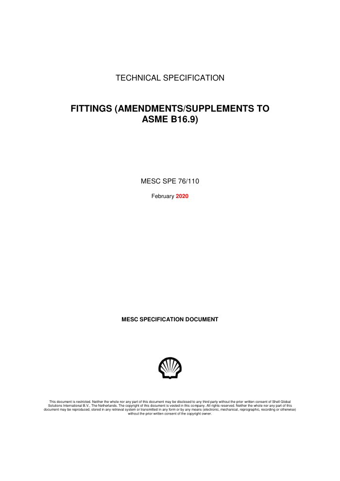 SPE 76-110-2020 FITTINGS (AMENDMENTS SUPPLEMENTS TO ASME B16.9)