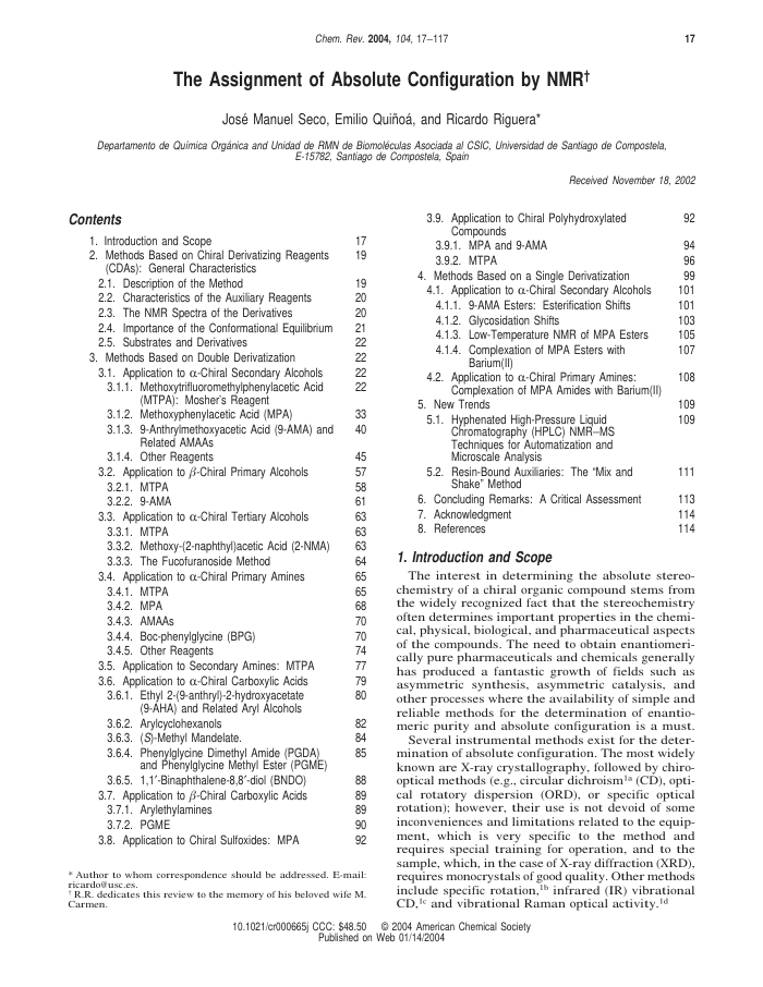 NMR-Թ The Assignment of Absolute Configuration by NMR