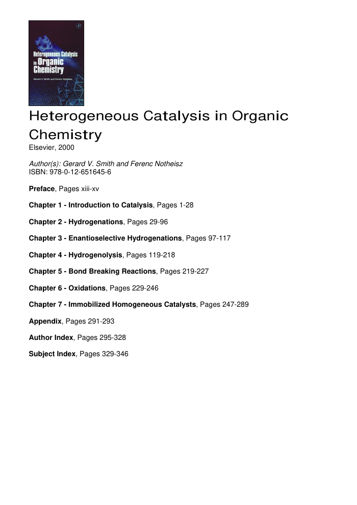 лѧ߻ Heterogeneous Catalysis in Organic Chemistry