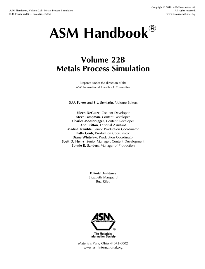 ASM Handbook Volume 22B Metals Process Simulation