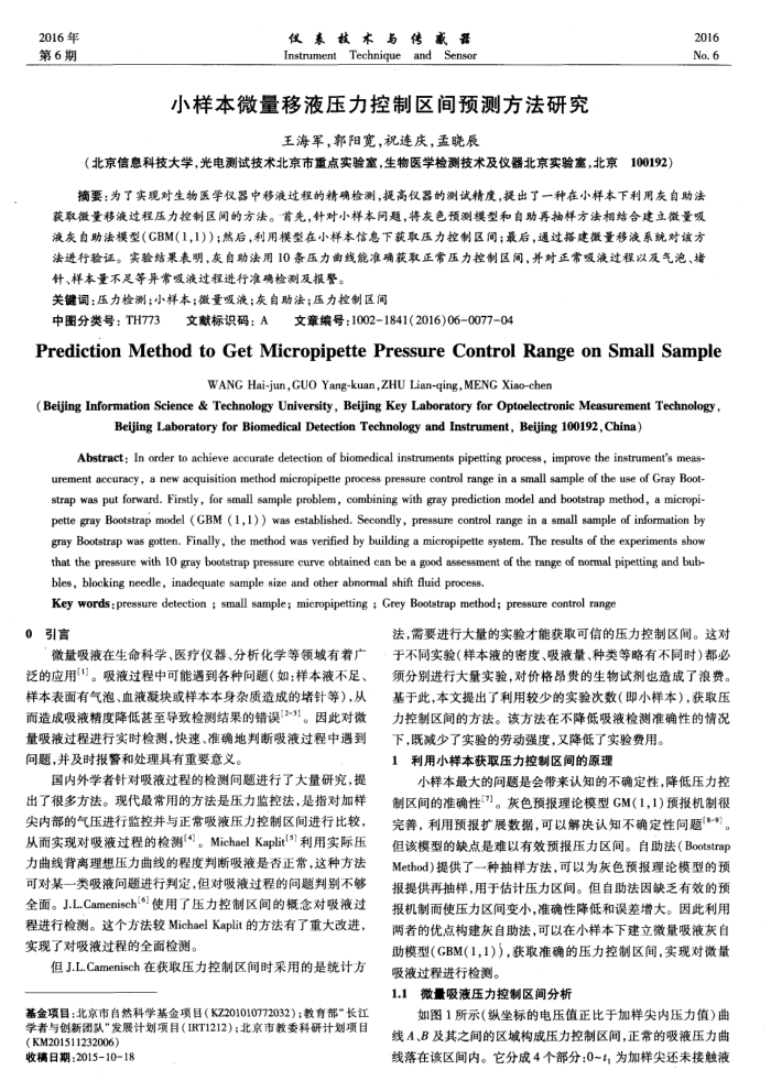 小样本微量移液压力控制区间预测方法研究