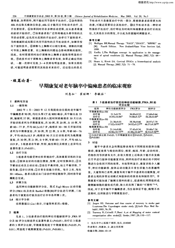 早期康复对老年脑卒中偏瘫患者的临床观察
