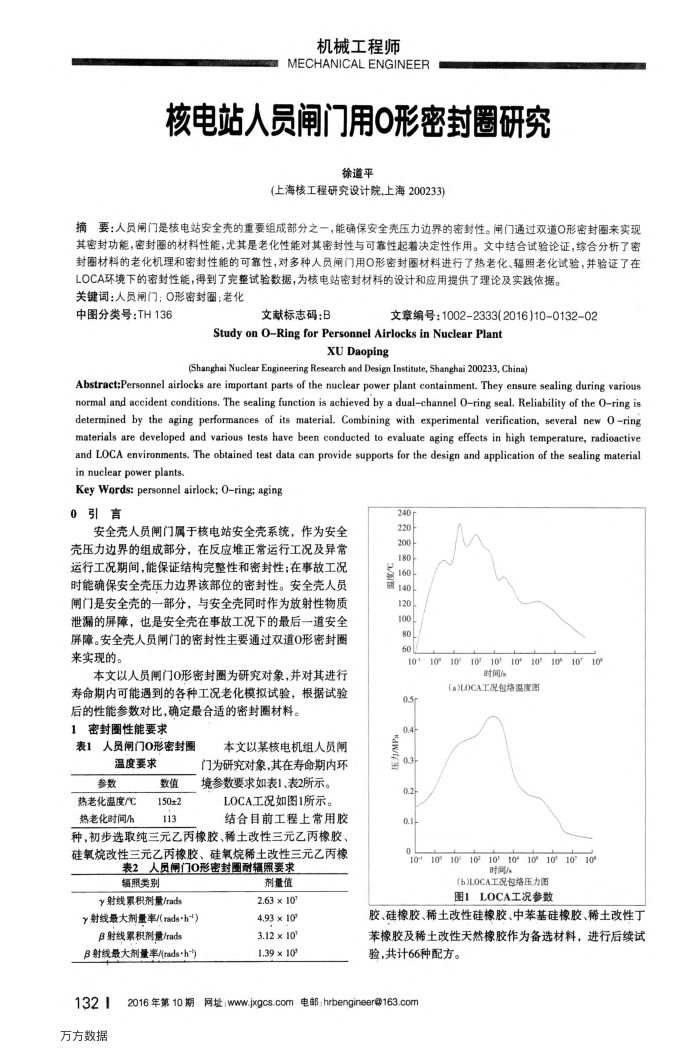 核电站人员闸门用O形密封圈研究
