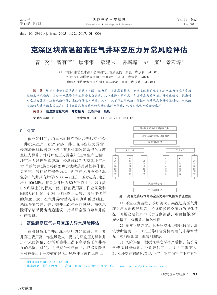 克深区块高温超高压气井环空压力异常风险评估