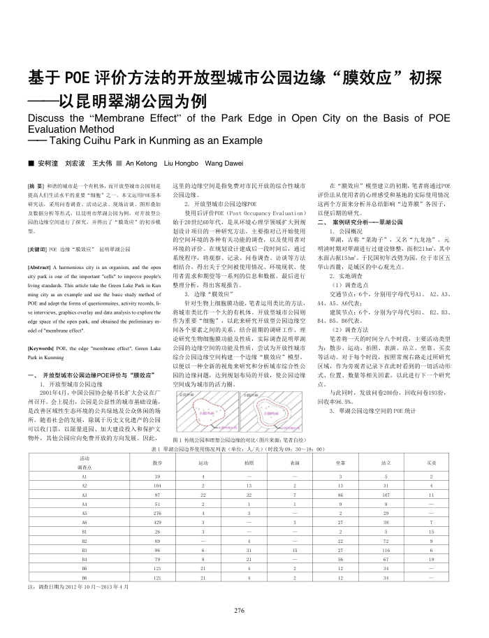 基于POE评价方法的开放型城市公园边缘“膜效应”初探--以昆明翠湖公园为例