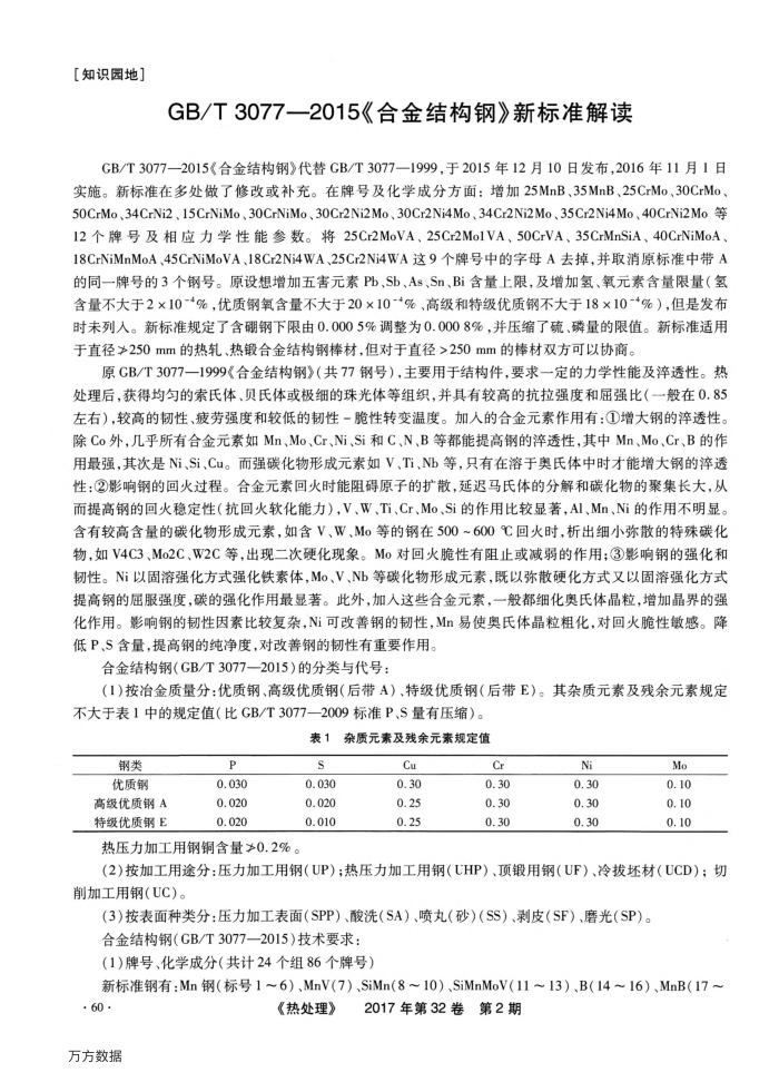 GB∕T3077-2015《合金结构钢》新标准解读