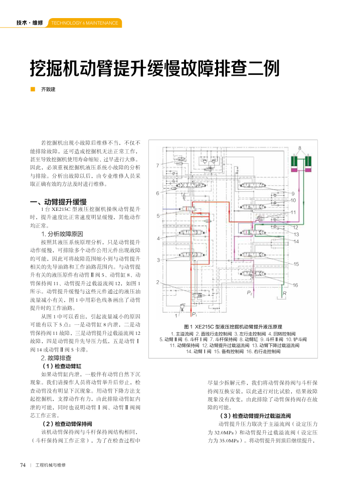 挖掘机动臂提升缓慢故障排查二例