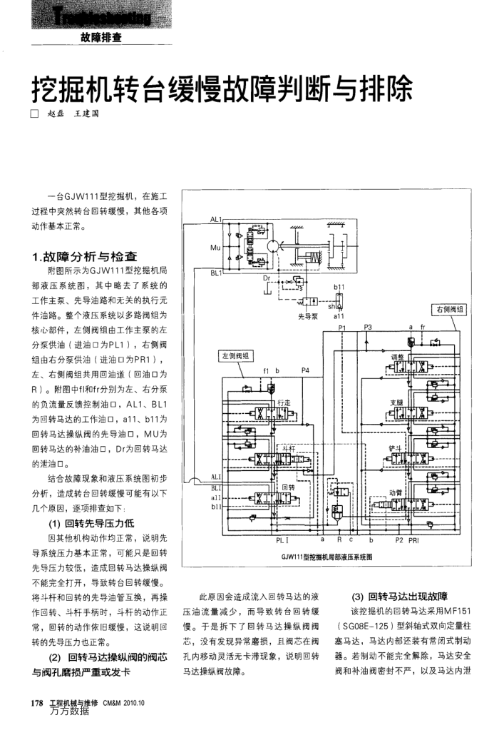 挖掘机转台缓慢故障判断与排除