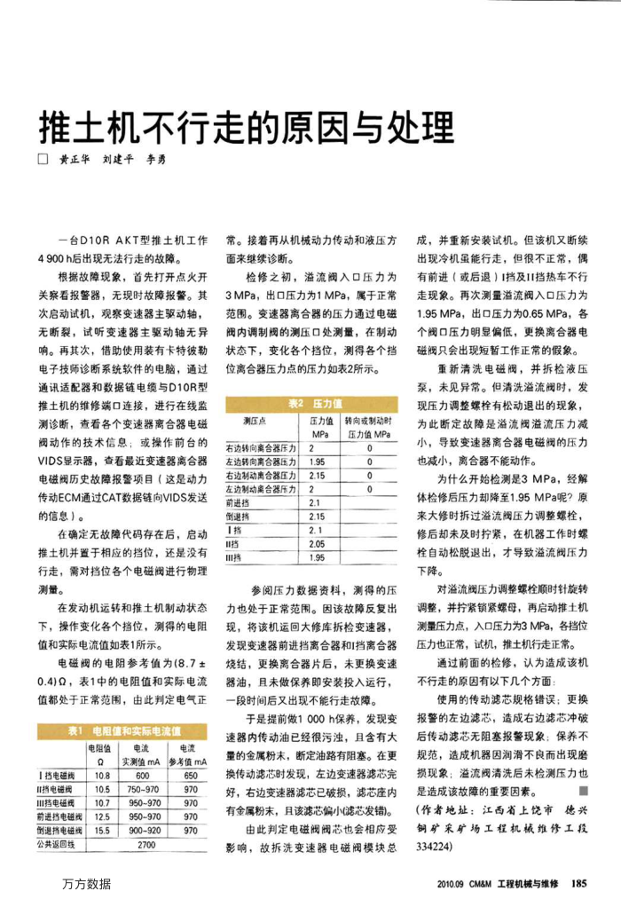 推土机不行走的原因与处理