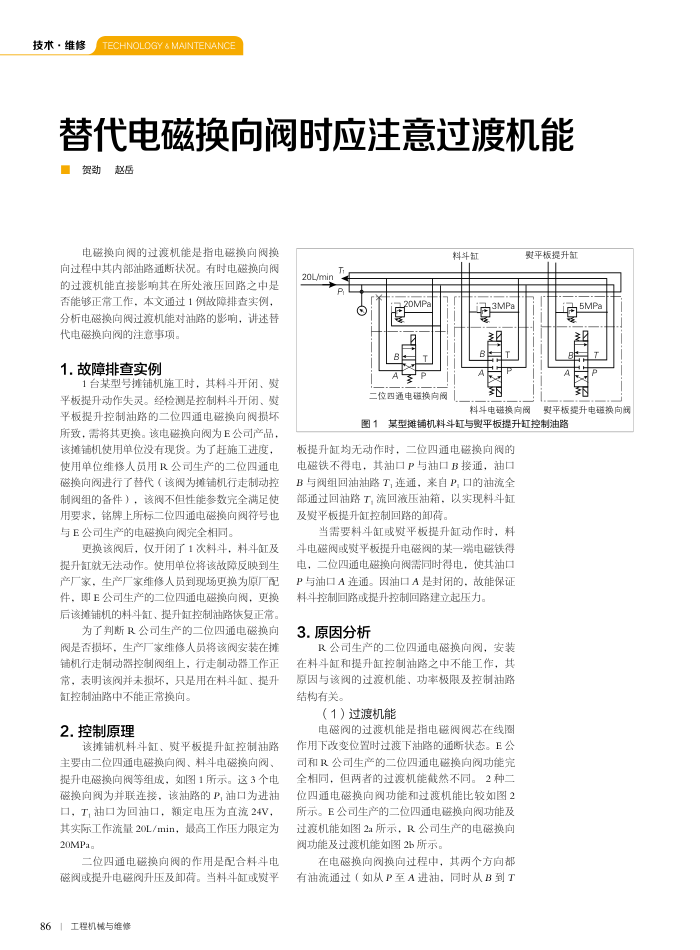 替代电磁换向阀时应注意过渡机能