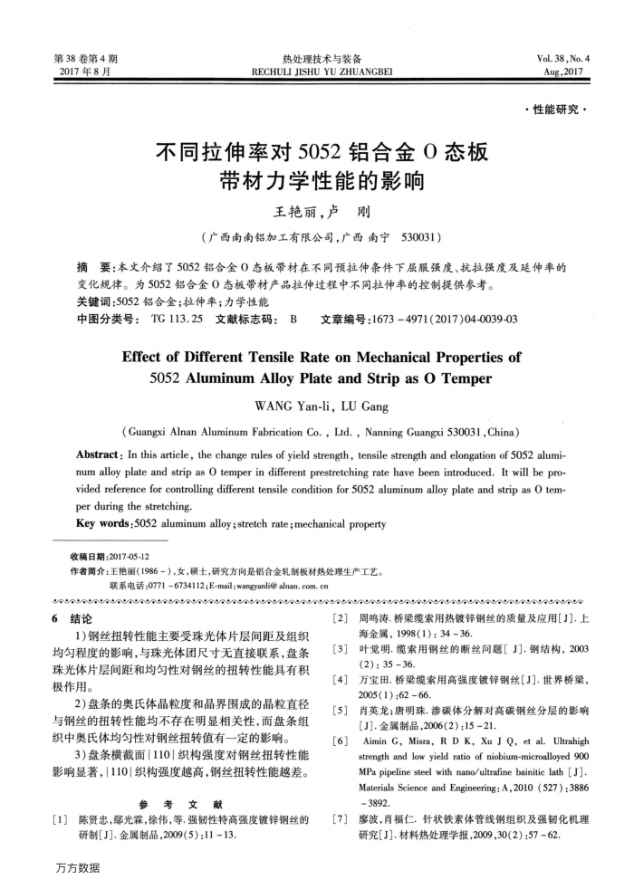 不同拉伸率对5052铝合金O态板带材力学性能的影响