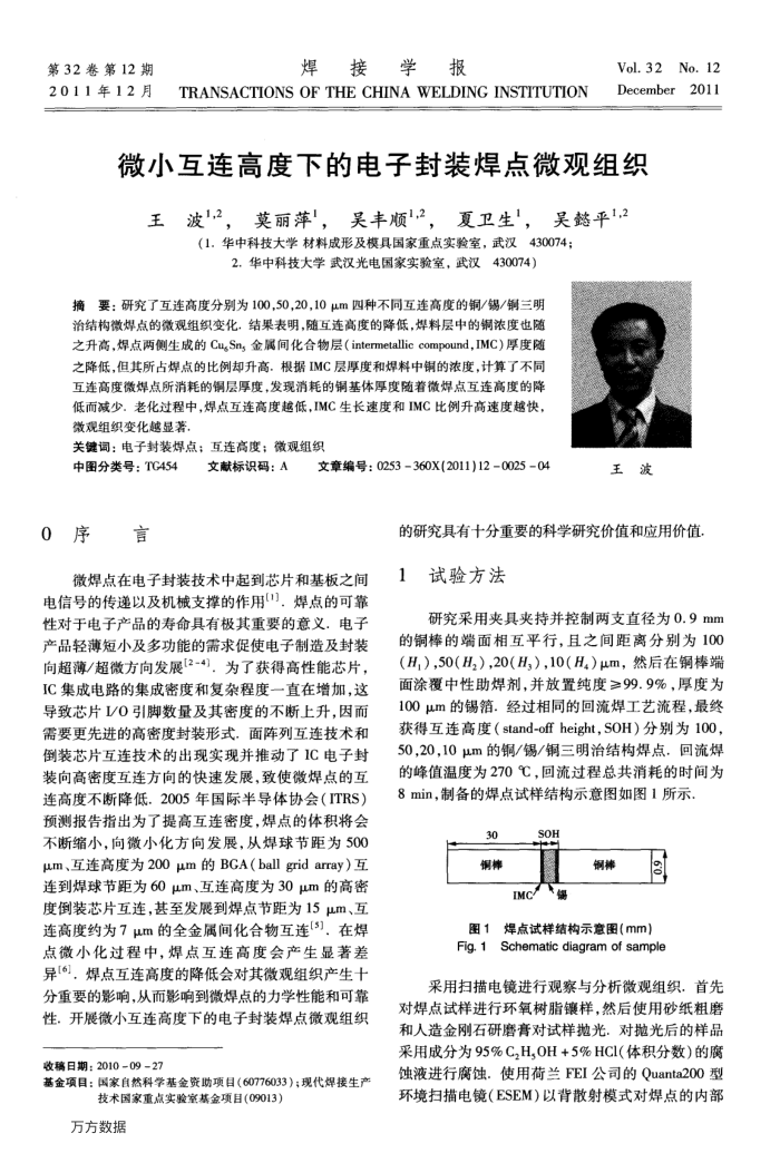 微小互连高度下的电子封装焊点微观组织