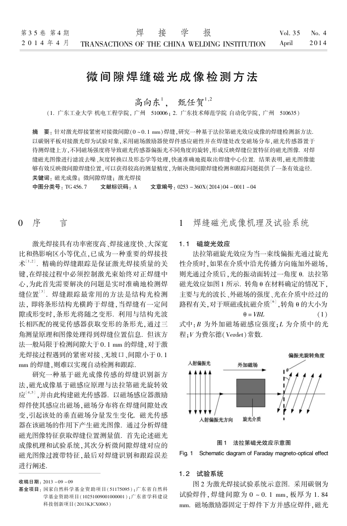 微间隙焊缝磁光成像检测方法