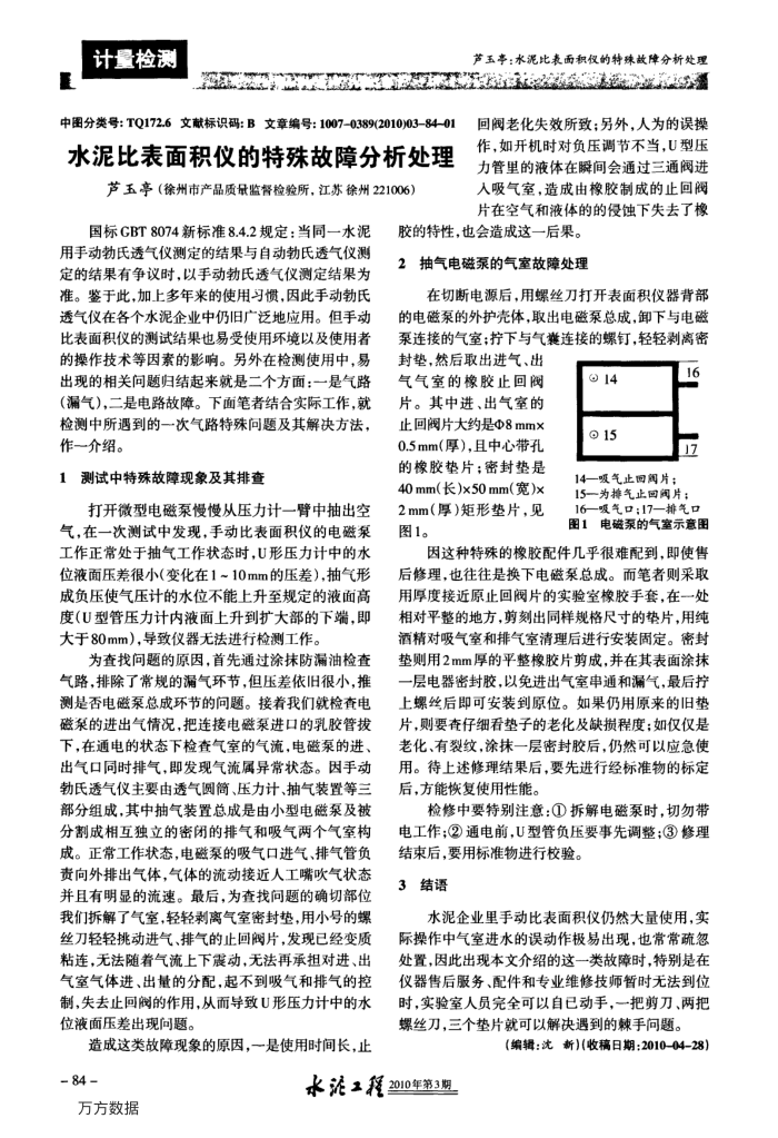 水泥比表面积仪的特殊故障分析处理