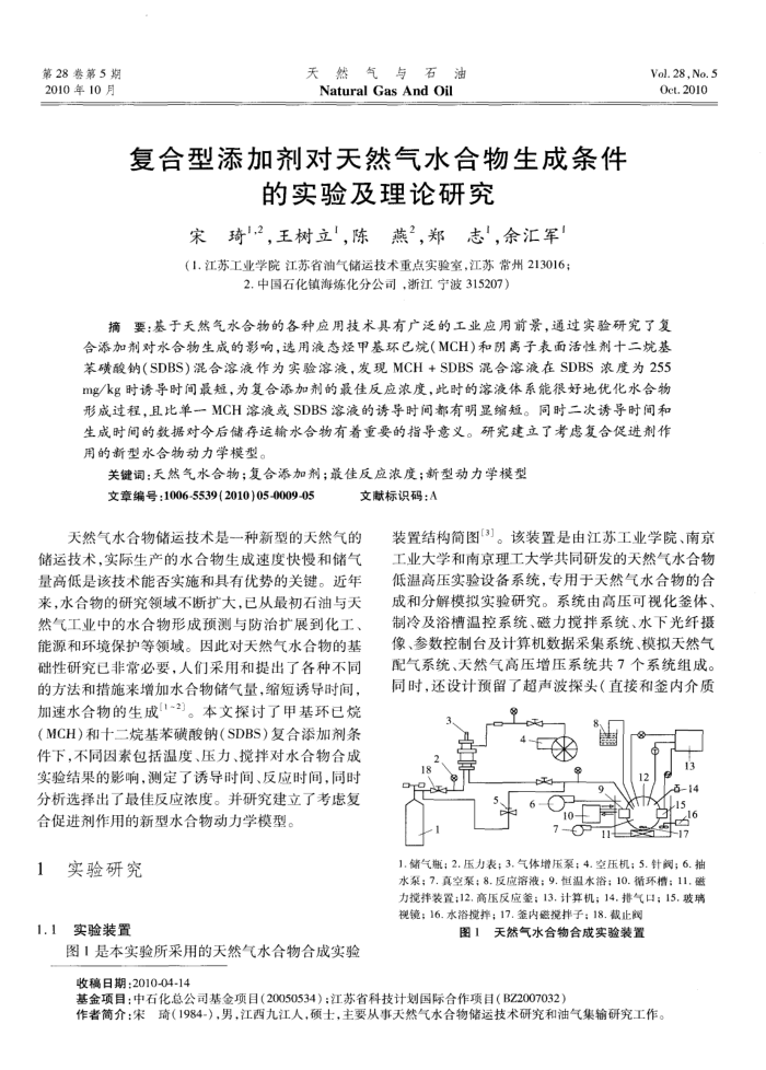 复合型添加剂对天然气水合物生成条件的实验及理论研究