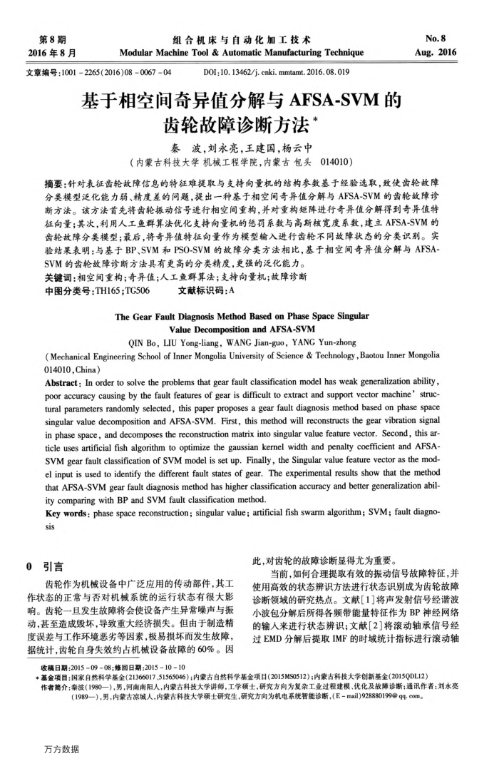 基于相空间奇异值分解与AFSA-SVM的齿轮故障诊断方法