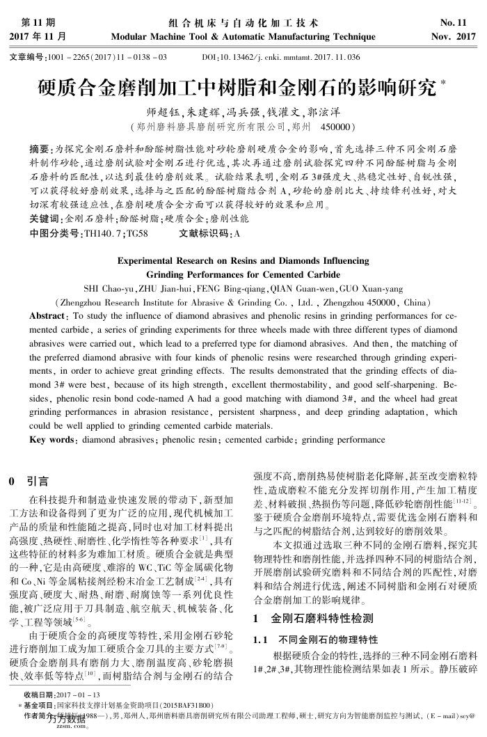 硬质合金磨削加工中树脂和金刚石的影响研究
