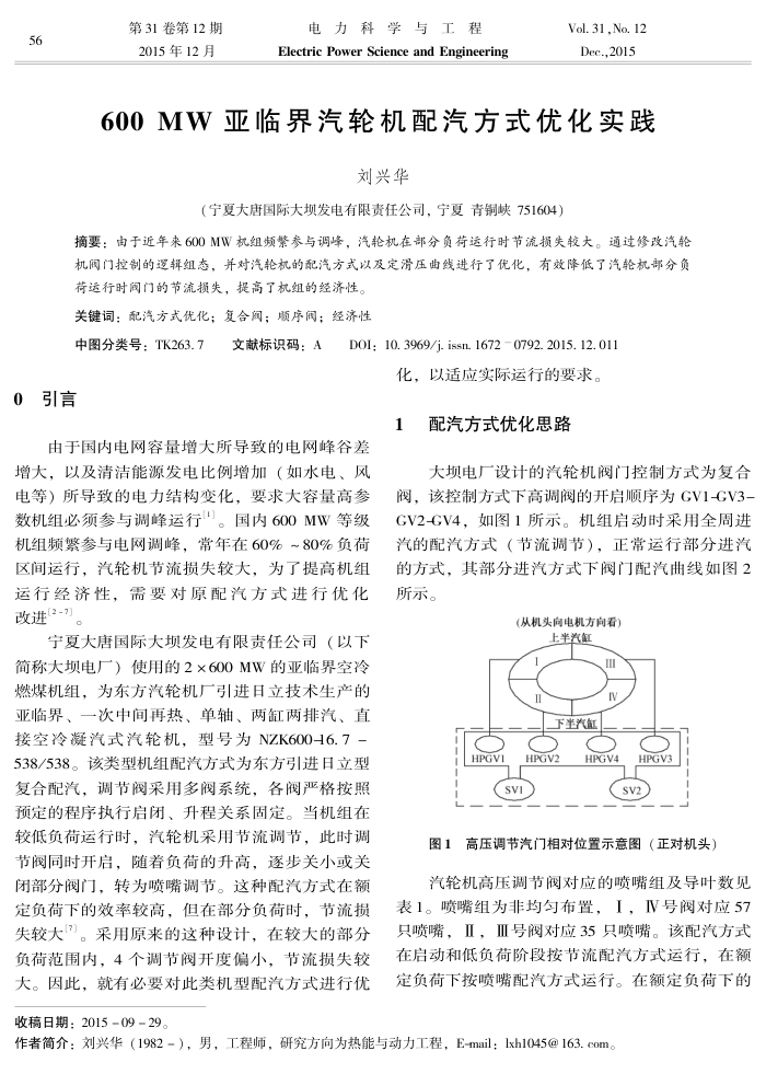600﹢MW﹢亚临界汽轮机配汽方式优化实践