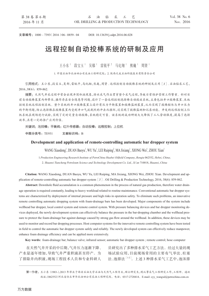 远程控制自动投棒系统的研制及应用