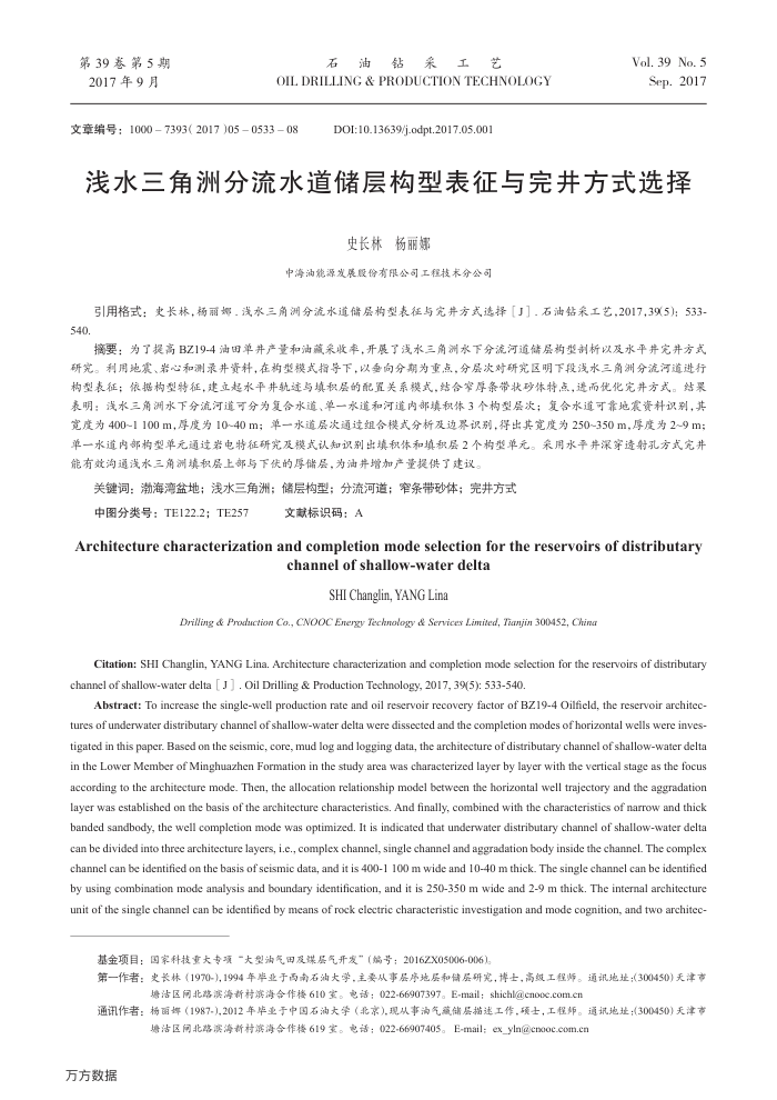 浅水三角洲分流水道储层构型表征与完井方式选择