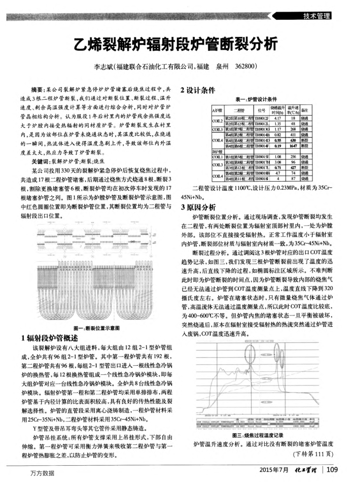 乙烯裂解炉辐射段炉管断裂分析
