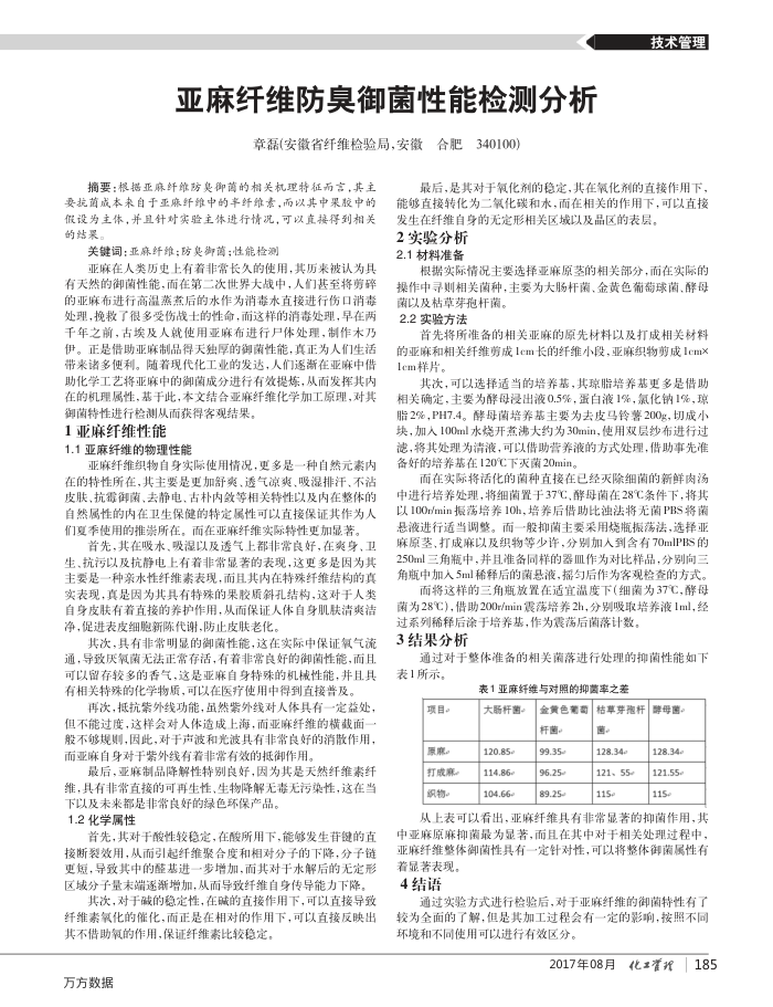 亚麻纤维防臭御菌性能检测分析