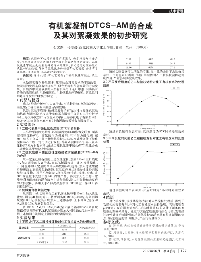 有机絮凝剂DTCS-AM的合成及其对絮凝效果的初步研究