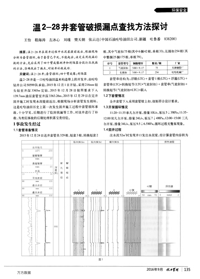 温2-28井套管破损漏点查找方法探讨