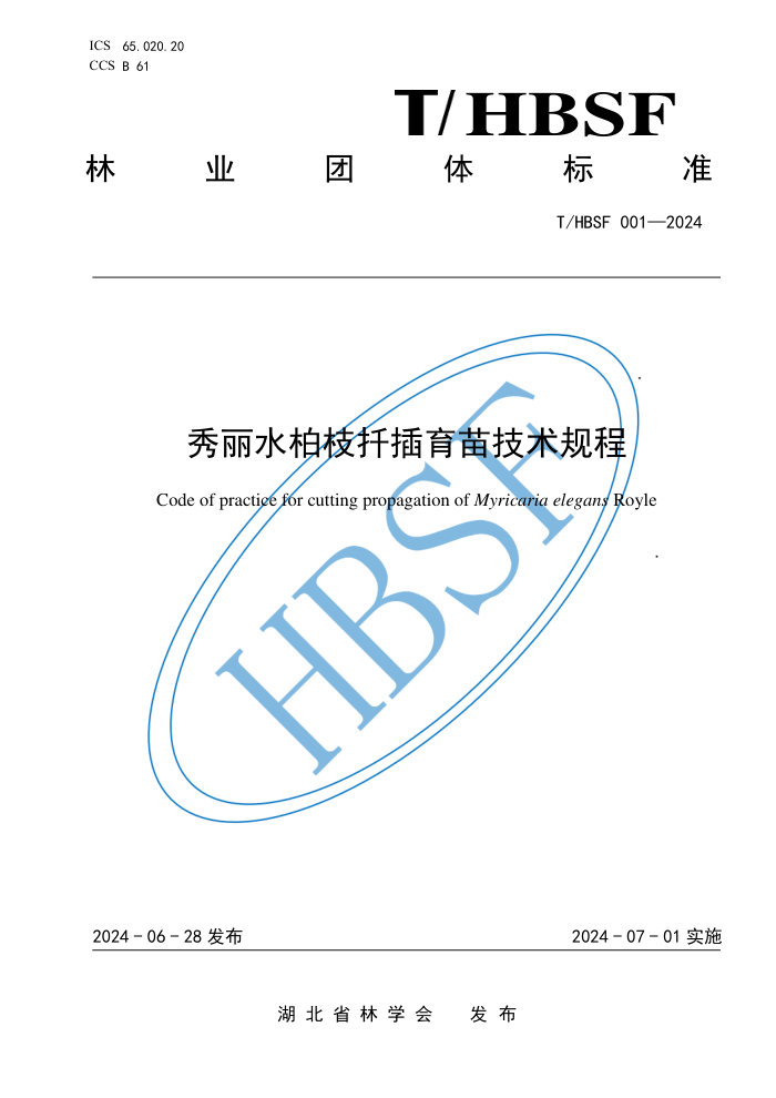 T/HBSF 001-2024 秀丽水柏枝扦插育苗技术规程