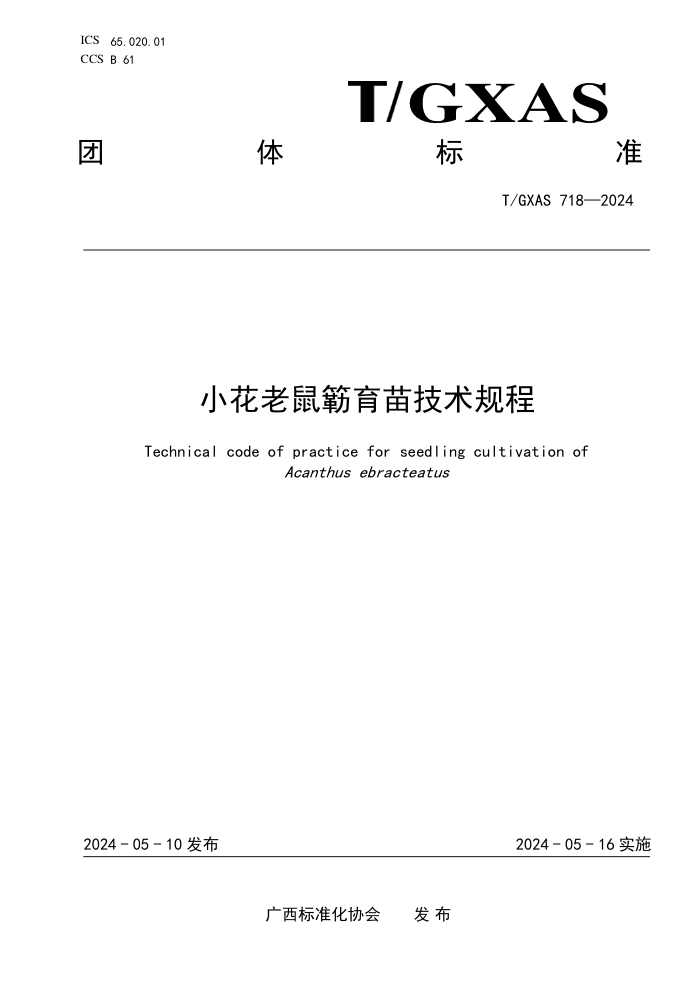 T/GXAS 718-2024 小花老鼠簕育苗技术规程