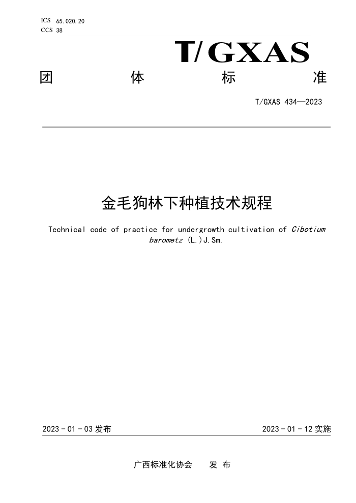 T/GXAS 434-2023 金毛狗林下种植技术规程