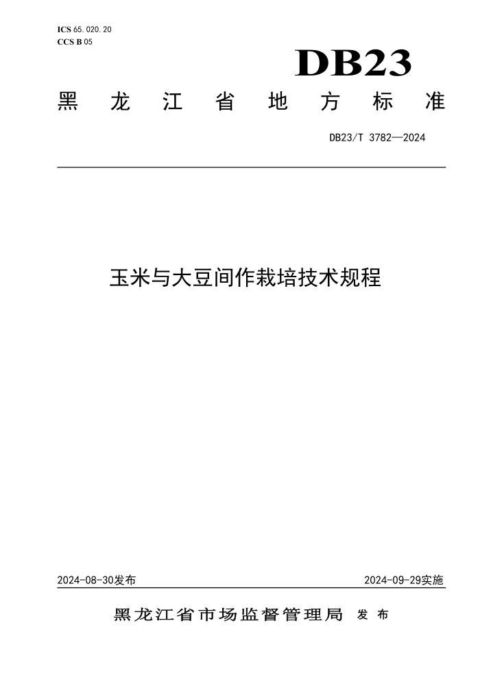 DB23/T 3782-2024 玉米与大豆间作栽培技术规程