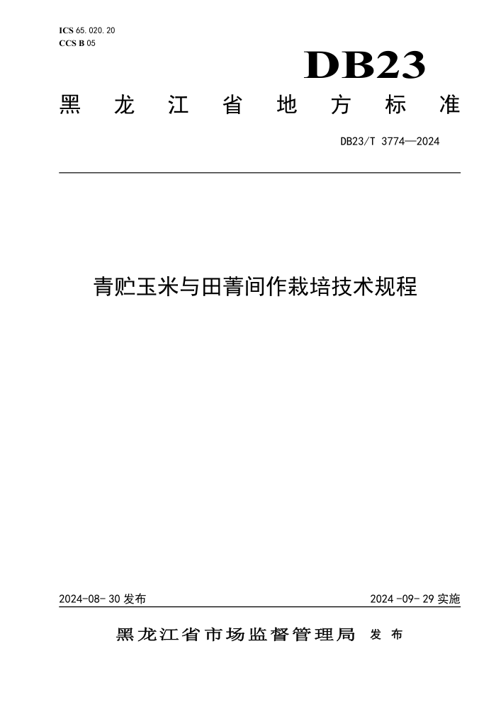 DB23/T 3774-2024 青贮玉米与田菁间作栽培技术规程