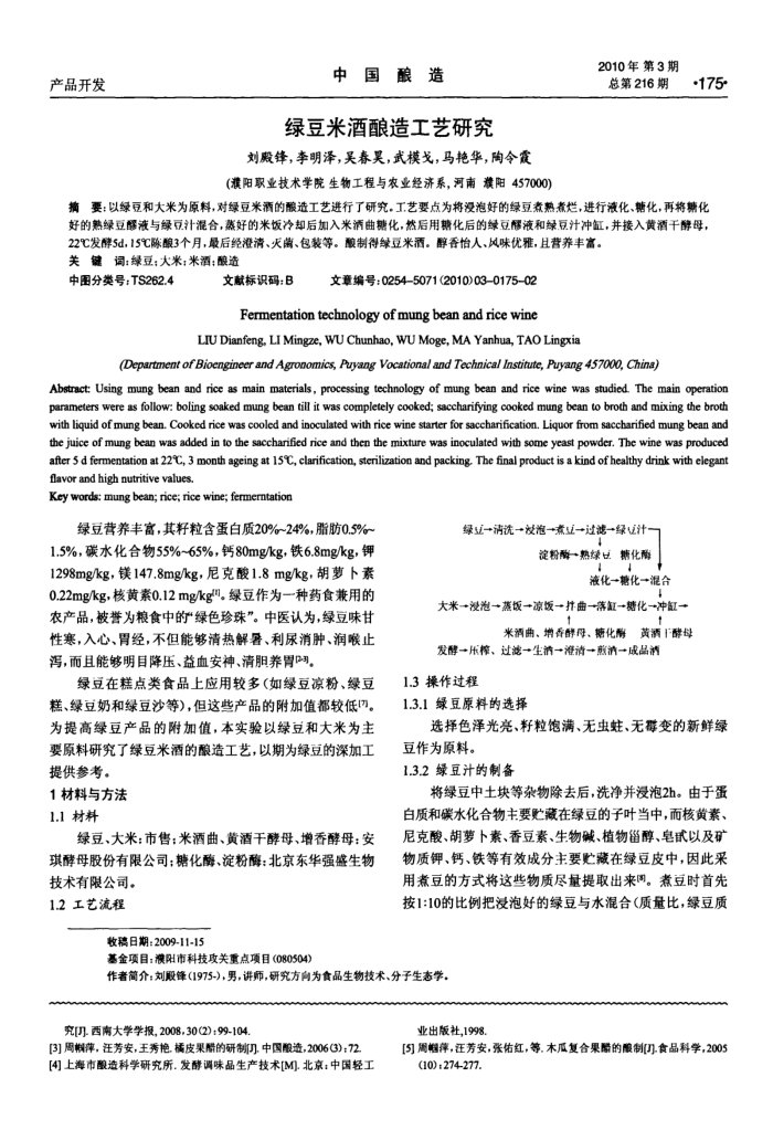 绿豆米酒酿造工艺研究