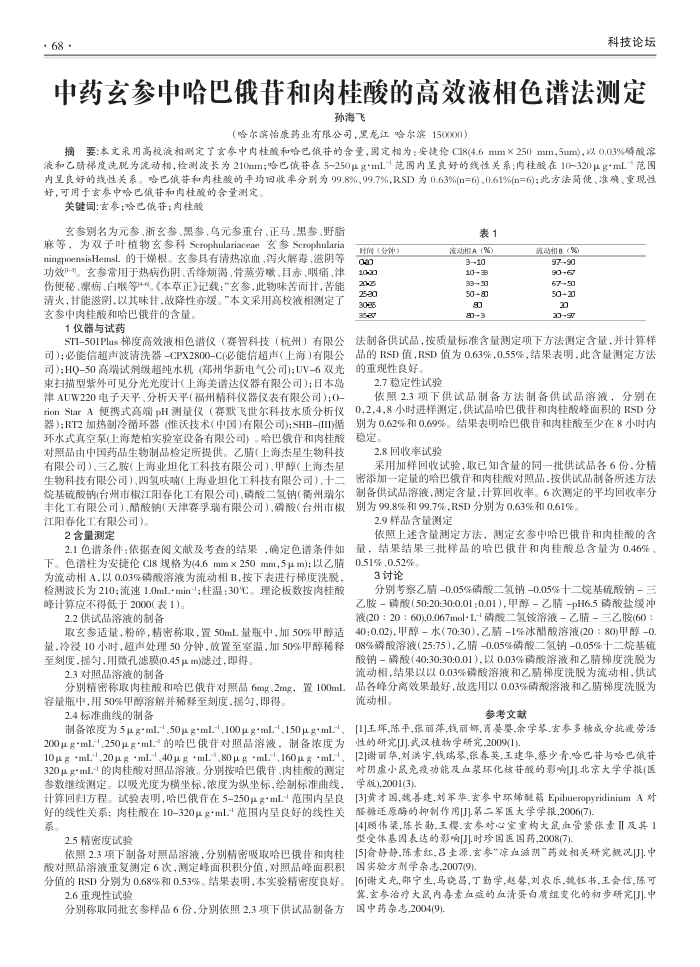 中药玄参中哈巴俄苷和肉桂酸的高效液相色谱法测定