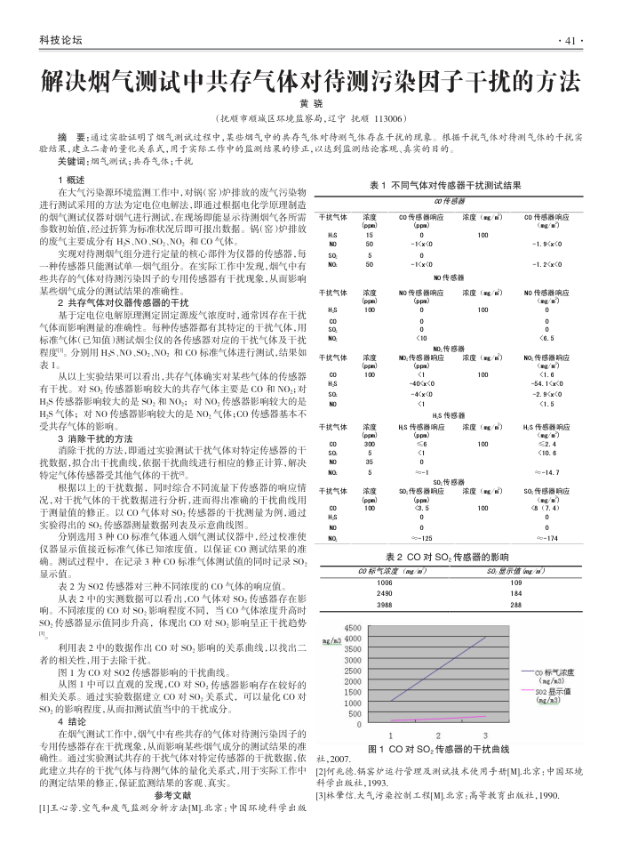 解决烟气测试中共存气体对待测污染因子干扰的方法